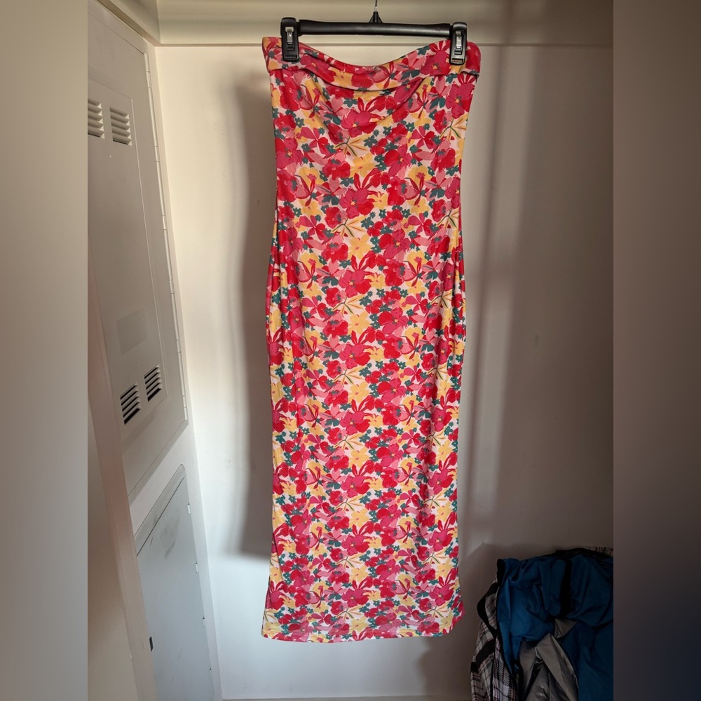 PrettyGarden Floral Print Cowl Neck Slip Midi Dress – Size M